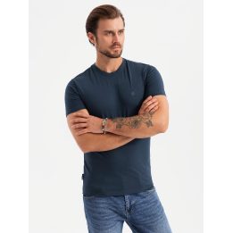 Vyriški tamsiai mėlyni slim fit marškinėliai su apvalia iškirpte