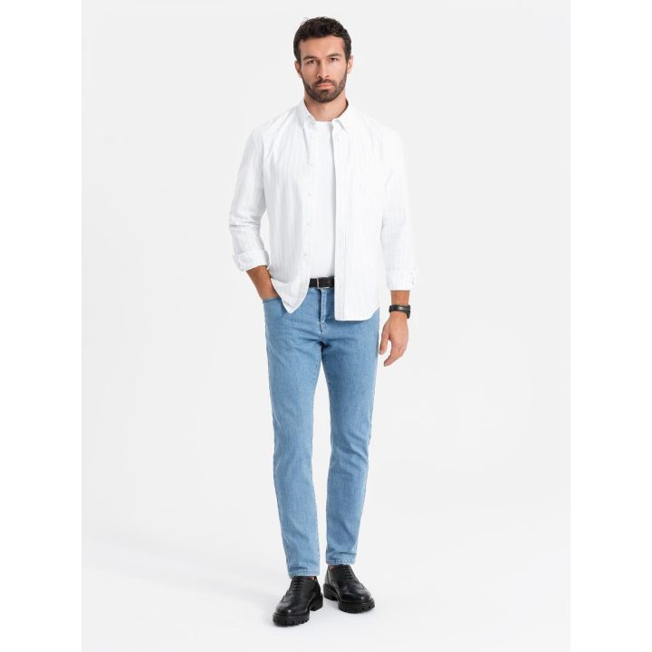 Vyriški šviesiai mėlyni slim fit džinsai su elastanu