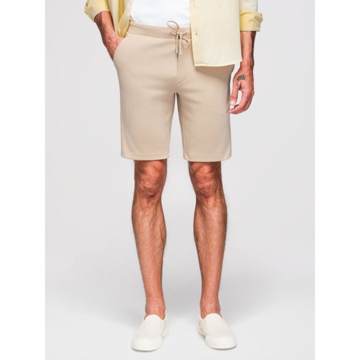 Vyriški smėlio spalvos slim fit šortai su raišteliu