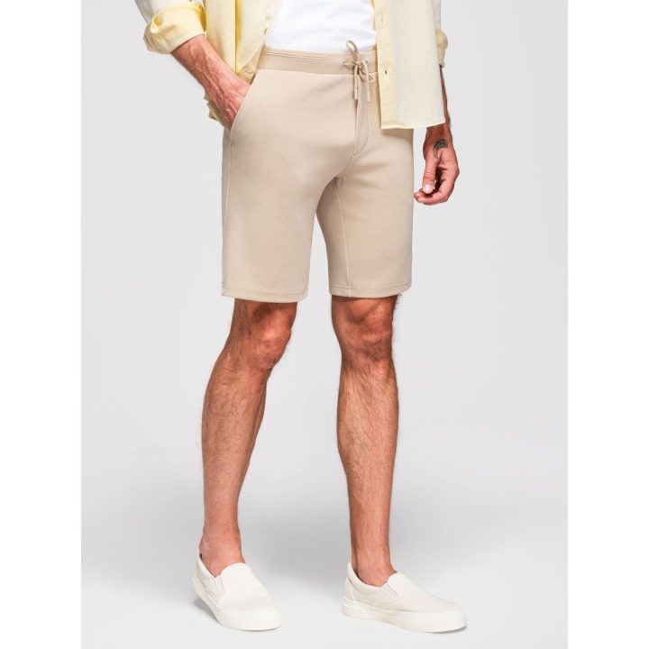 Vyriški smėlio spalvos slim fit šortai su raišteliu