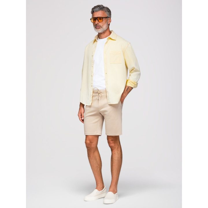 Vyriški smėlio spalvos slim fit šortai su raišteliu