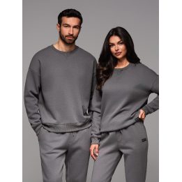 Unisex pilkas laisvalaikio komplektas su džemperiu ir kelnėmis