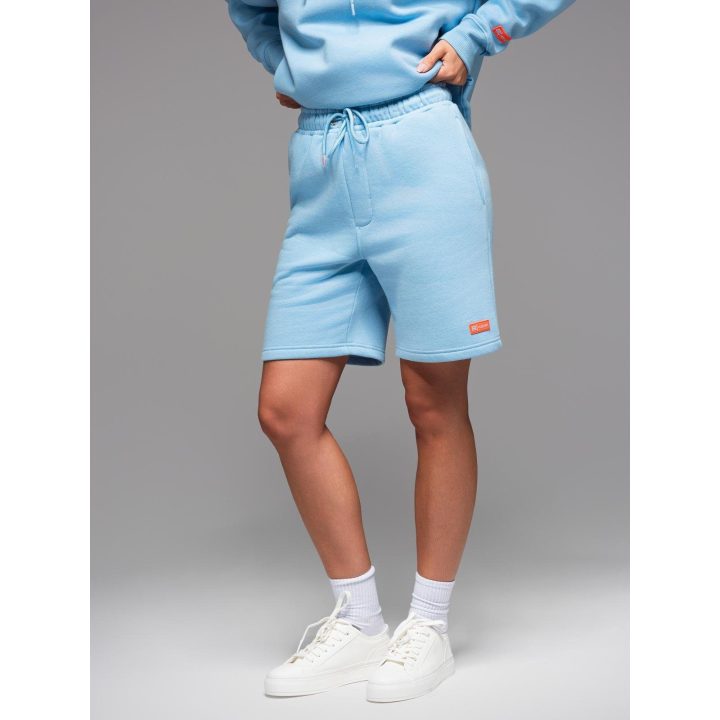 Unisex šviesiai mėlyni laisvalaikio šortai su raišteliu