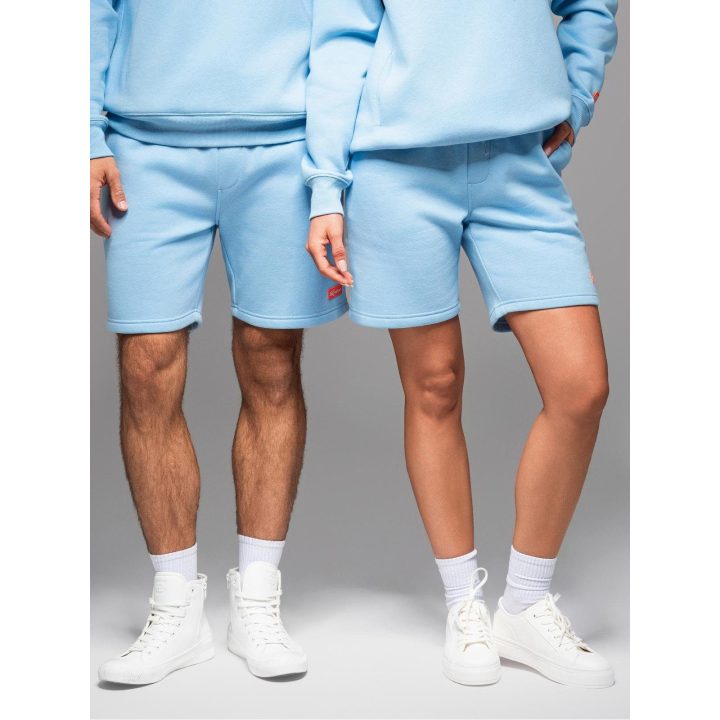 Unisex šviesiai mėlyni laisvalaikio šortai su raišteliu