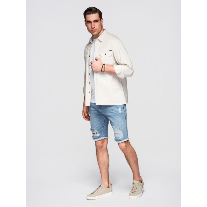 Vyriški kreminiai medvilniniai overshirt tipo marškiniai