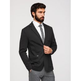 Vyriškas juodas slim fit švarkas su tekstūriniu trikotažu