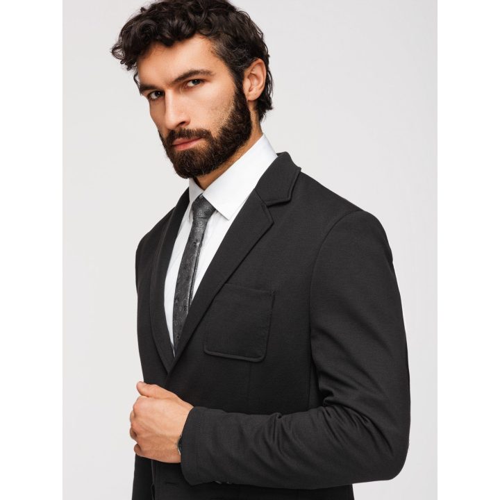 Vyriškas juodas slim fit švarkas su tekstūriniu trikotažu