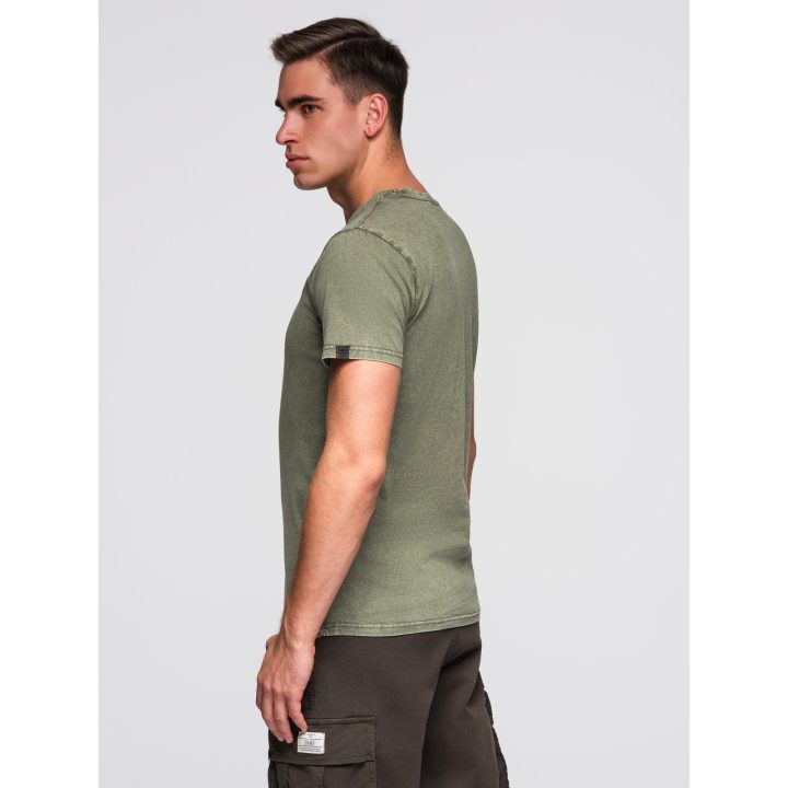 Vyriški alyvuogių spalvos marškinėliai su išplautu efektu