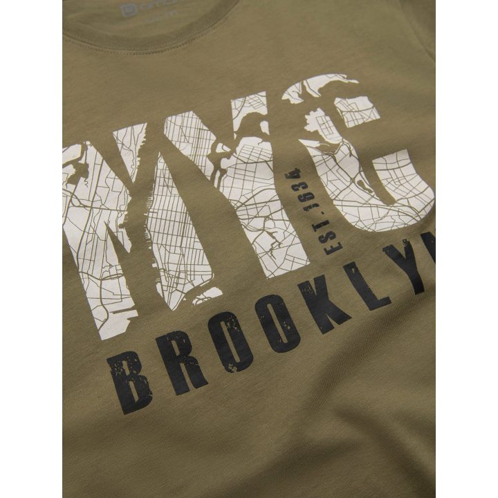 Vyriški alyvuogių spalvos marškinėliai ilgomis rankovėmis su „NYC Brooklyn“ printu