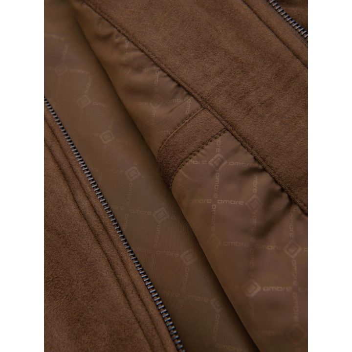 Vyriškas rudas bomberio stiliaus švarkelis iš sintetinio zomšo