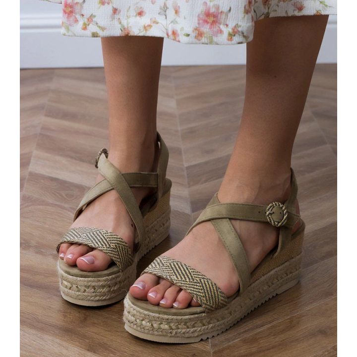 Moteriškos žalios vasarinės espadrilės su platforma