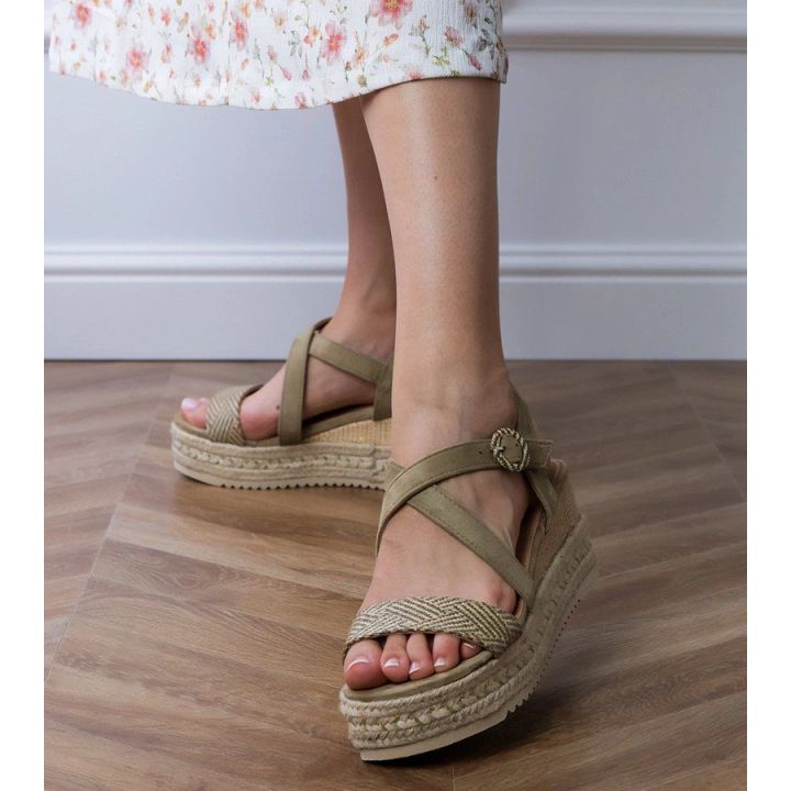 Moteriškos žalios vasarinės espadrilės su platforma