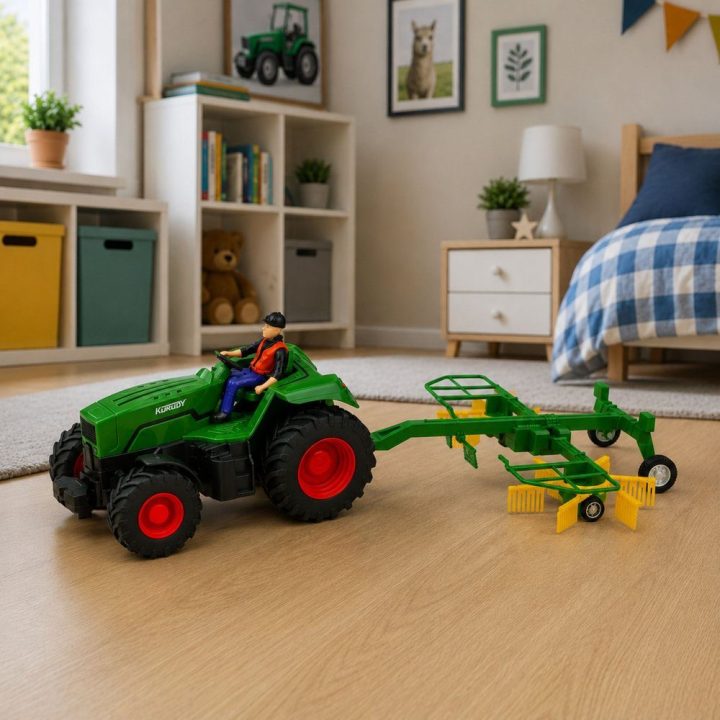 Nuotoliniu būdu valdomas žaislinis ūkinis traktorius su grėbliu, 1:24