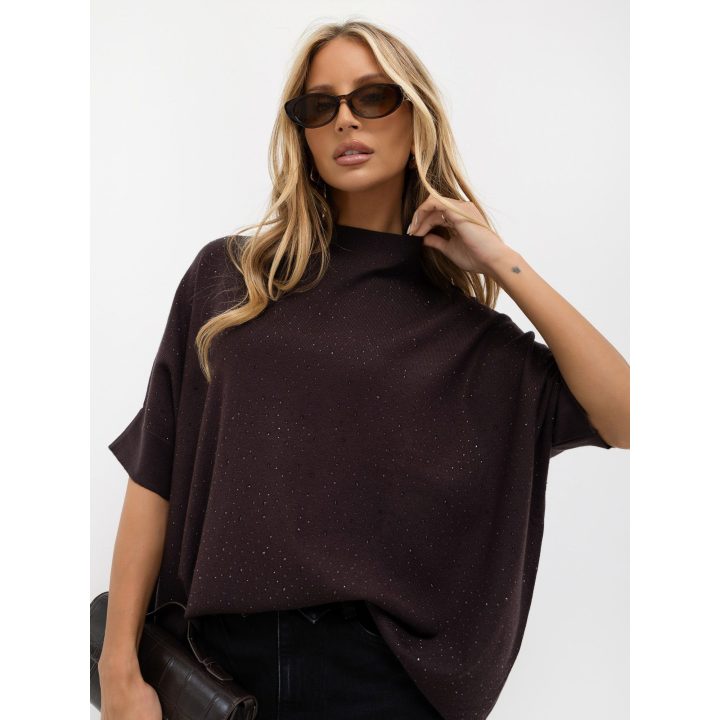 Tamsiai rudas oversize megztinis