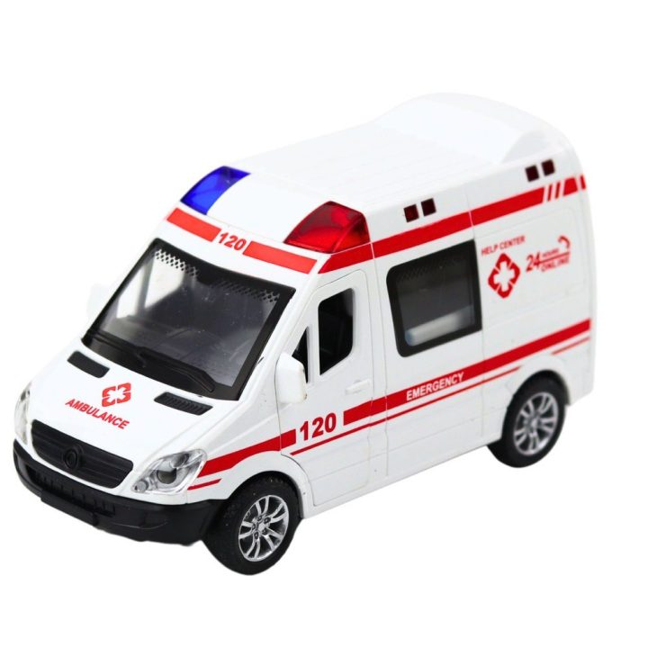 Žaislinė policijos ir greitosios pagalbos mašina su šviesomis ir garsais