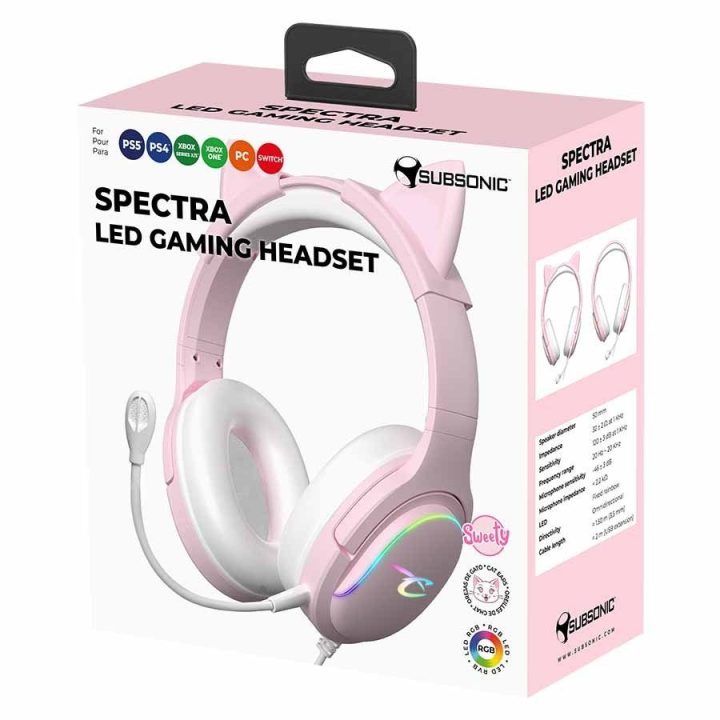 Subsonic Spectra LED žaidimų ausinės, šviesiai rožinės