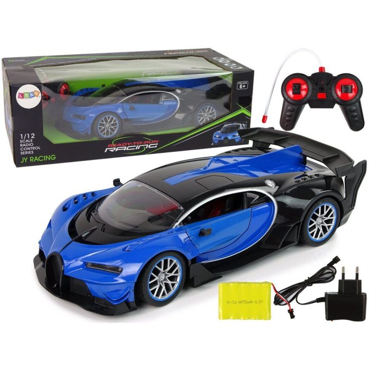 Mėlynas nuotoliniu būdu valdomas žaislinis sportinis automobilis su LED žibintais
