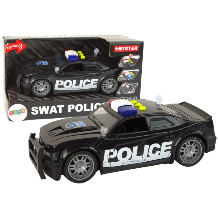 Juodas žaislinis policijos automobilis su šviesomis ir garsais 1:14