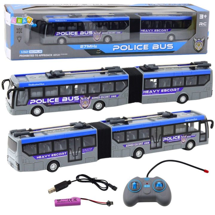 Pilkas nuotolinio valdymo pulto komplektas RC policijos autobusui 1:32
