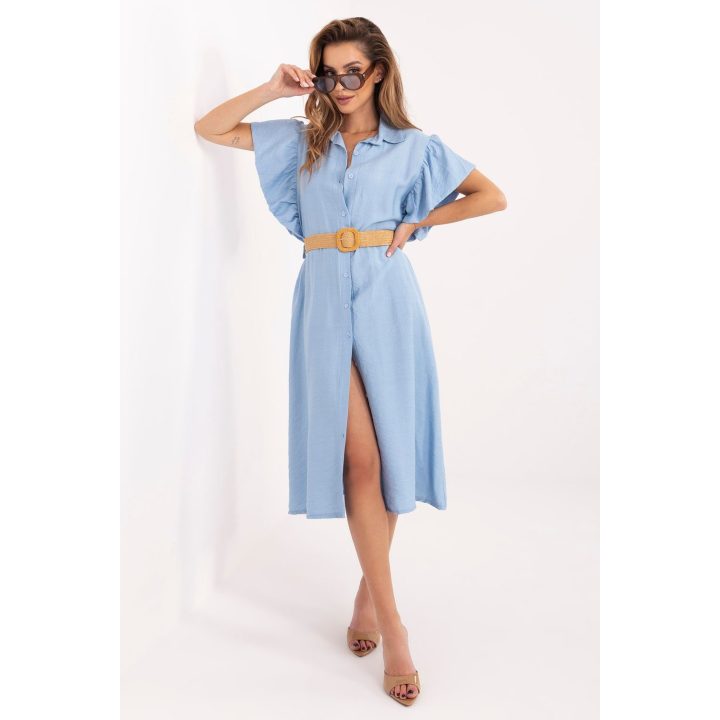 Šviesiai mėlyna suknelė su raukiniais Italy Moda