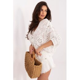 Ažūrinis medvilninis susegamas megztinis Italy Moda