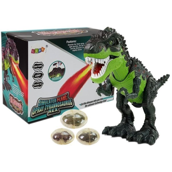 Interaktyvus žalias Tyrannosaurus Rex dinozauras su dėjimu kiaušinių ir garais
