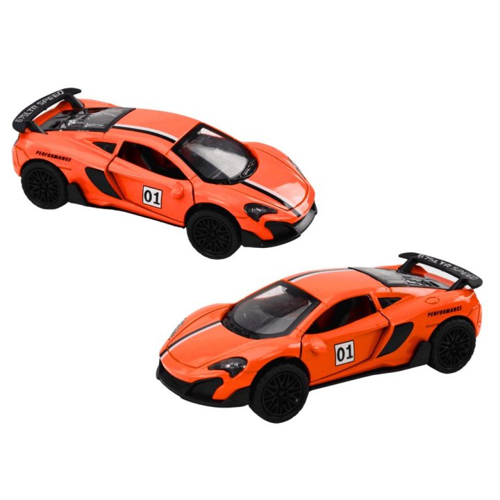 Oranžinis žaislinis sportinis automobilis 1:32 su trinties pavara