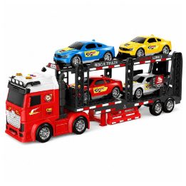Žaislinis transporteris su 4 automobiliais, šviesomis ir garsais