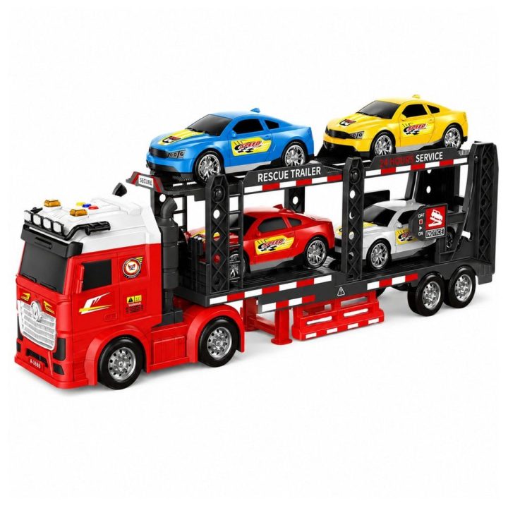 Žaislinis transporteris su 4 automobiliais, šviesomis ir garsais