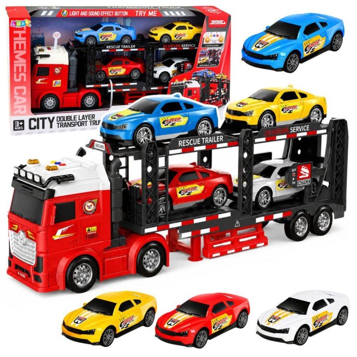 Žaislinis transporteris su 4 automobiliais, šviesomis ir garsais