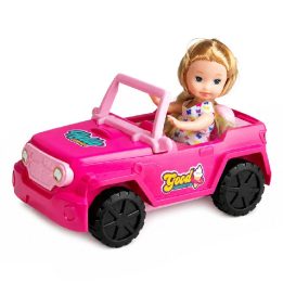 Rožinė mini lėlė su bekelės kabrioletu ir šunelio figūrėle