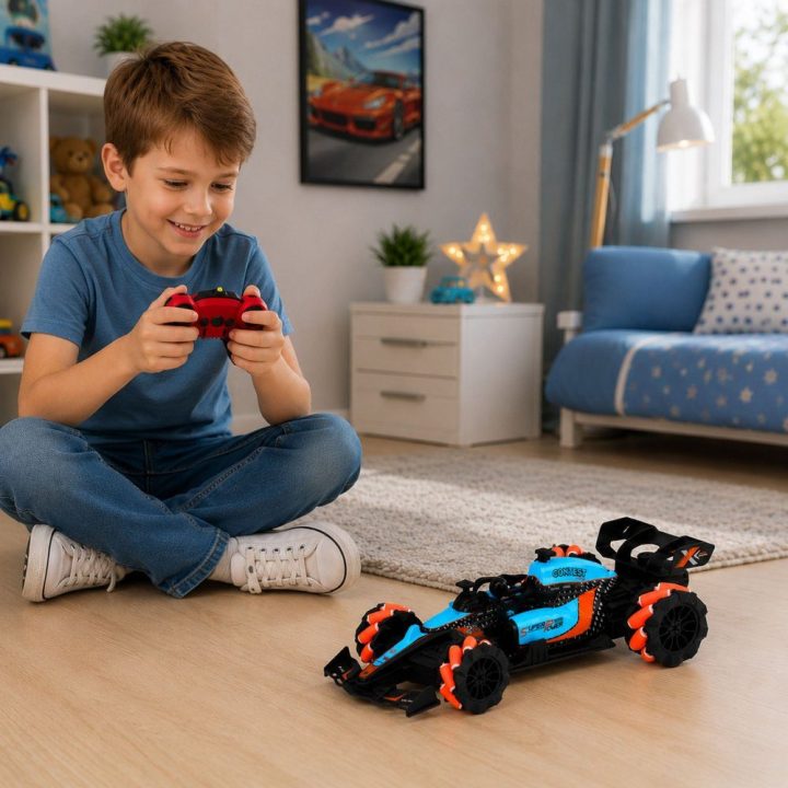 Žaislinis RC automobilis su 360° apsisukimu, 4WD ir šviesomis, 1:14