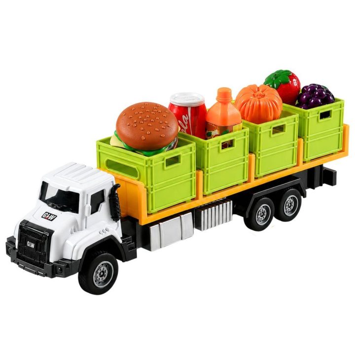 Žaislinis transporto sunkvežimis su maisto dėžėmis 1:55
