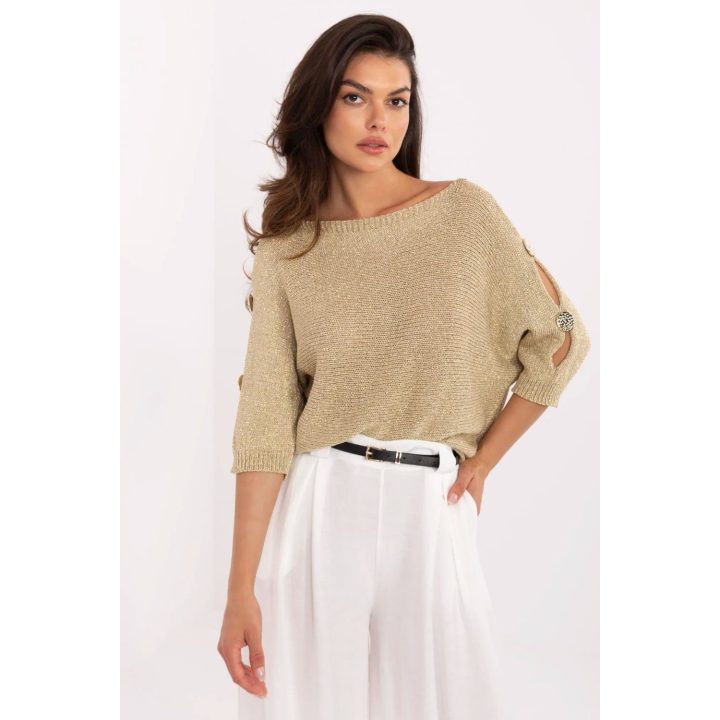 Smėlio spalvos ažūrinis megztinis Italy Moda