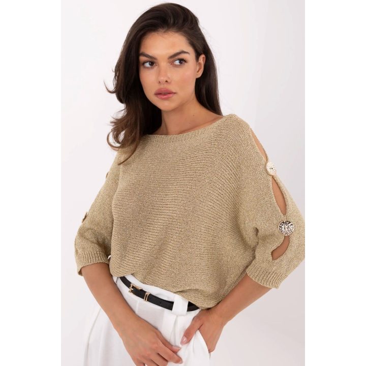 Smėlio spalvos ažūrinis megztinis Italy Moda