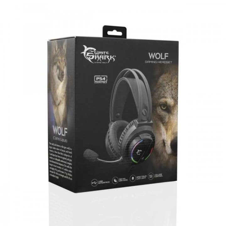 White Shark WOLF GH-2044 žaidimų ausinės, juodos