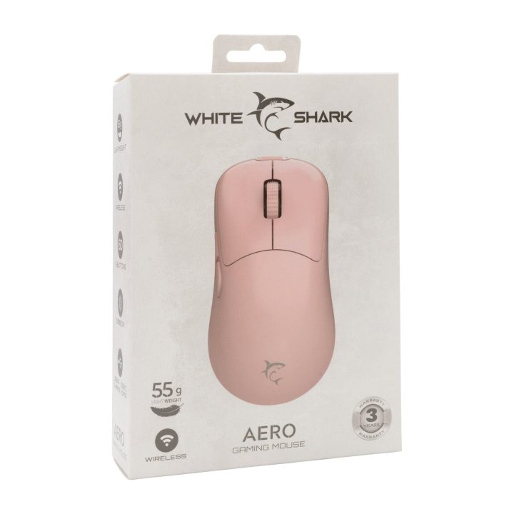 White Shark AERO-P WGM-5015 belaidė žaidimų pelė, rožinė