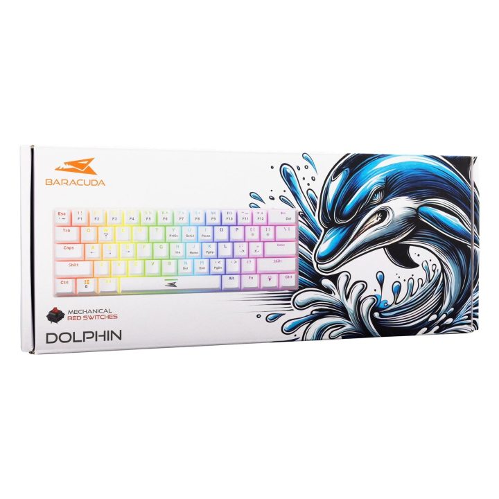 Baracuda Dolphin mechaninė žaidimų klaviatūra su raudonais jungikliais, balta