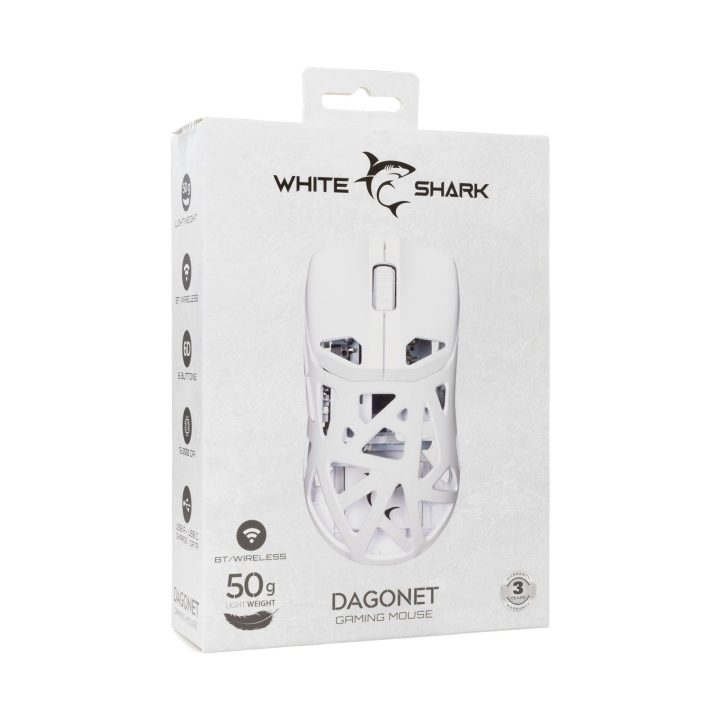 White Shark DAGONET-W GM-5019 belaidė žaidimų pelė, balta