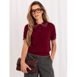 Bordo megztinis polo stiliaus apykakle