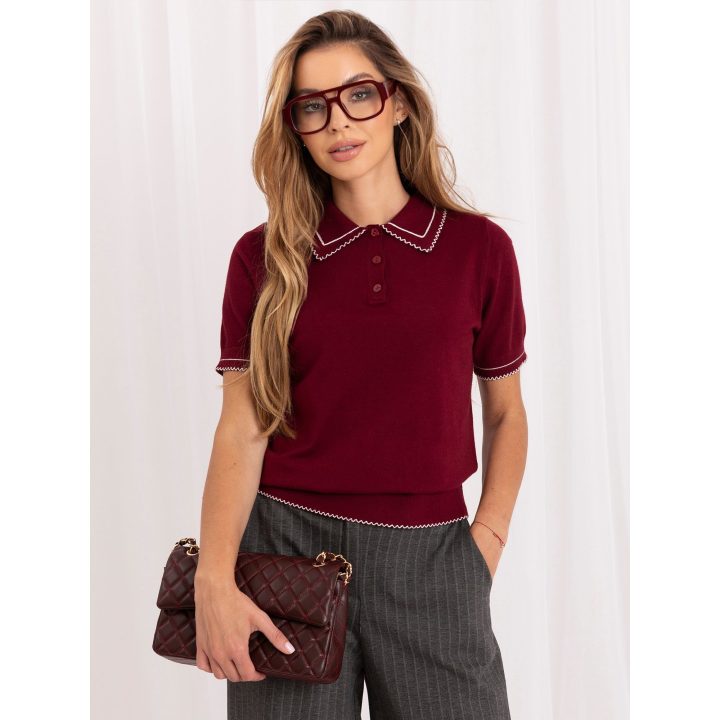 Bordo megztinis polo stiliaus apykakle