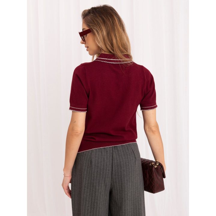 Bordo megztinis polo stiliaus apykakle