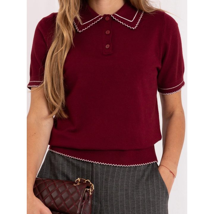 Bordo megztinis polo stiliaus apykakle