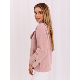 Šviesiai rožinė striukė su užtrauktuku ir dekoratyvinėmis detalėmis