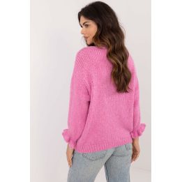 Rožinis megztinis su raukiniais ant rankovių Italy Moda
