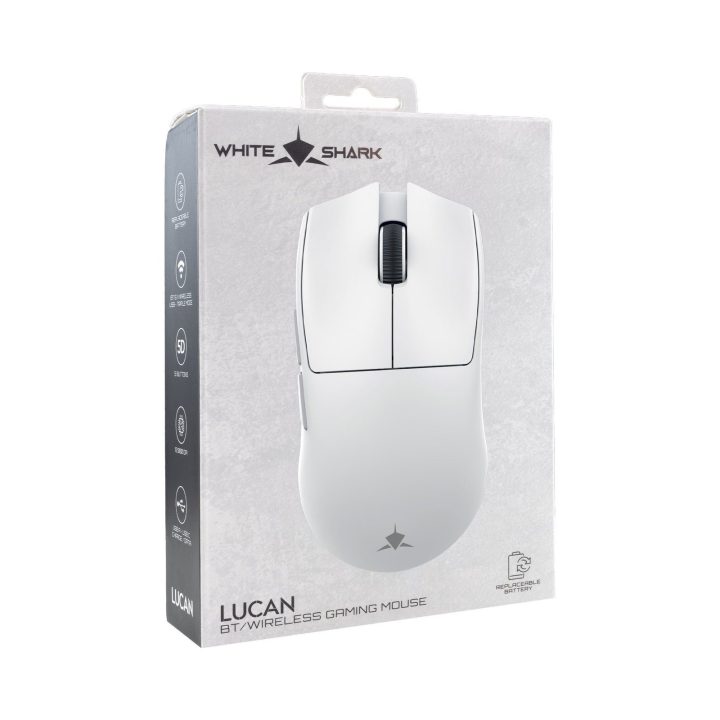 White Shark LUCAN-W WGM-5022 belaidė žaidimų pelė, balta