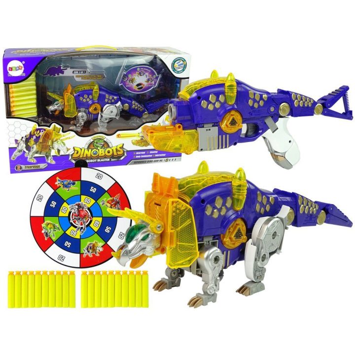 Violetinis dinozaurų žaislinis šautuvas 2 in 1 su skydu Triceratops