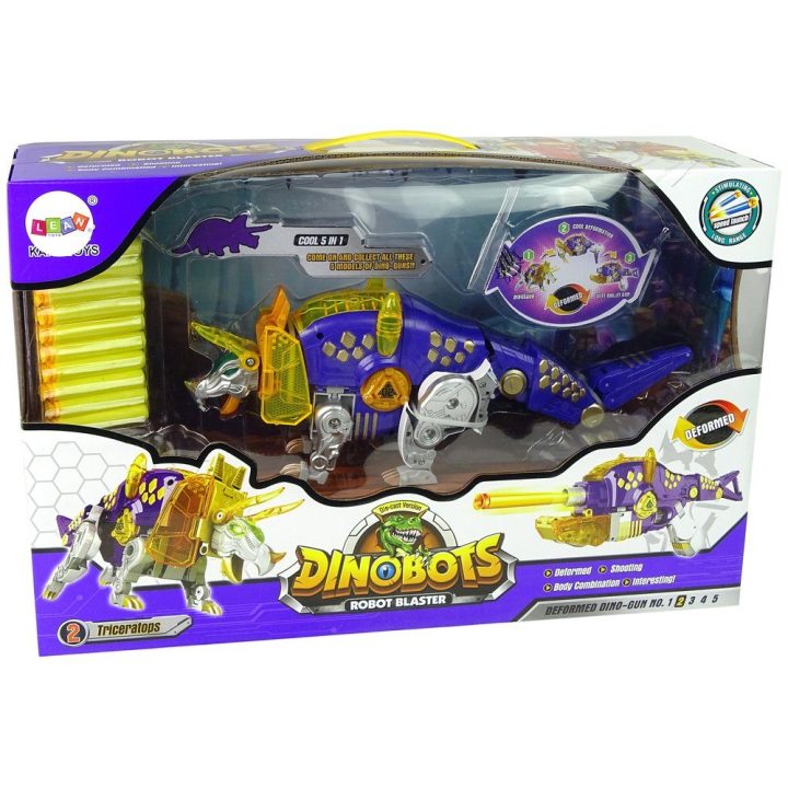 Violetinis dinozaurų žaislinis šautuvas 2 in 1 su skydu Triceratops