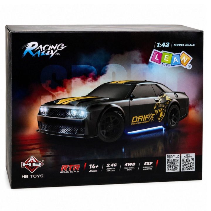 Baltas RC drift sportinis automobilis 4WD 1:43 su keičiamais kėbulais