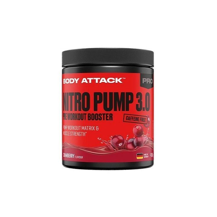 Treniruočių booster Body Attack Nitro Pump 3.0 400 g, spanguolių skonio